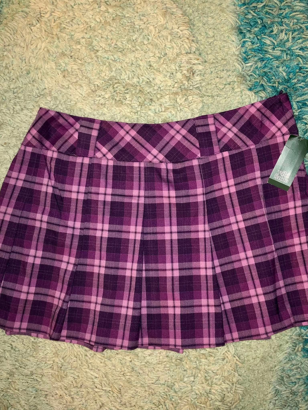 Wild Fable Purple Pink Plaid Pleated Mini Skirt Zip Twill Polyester XL